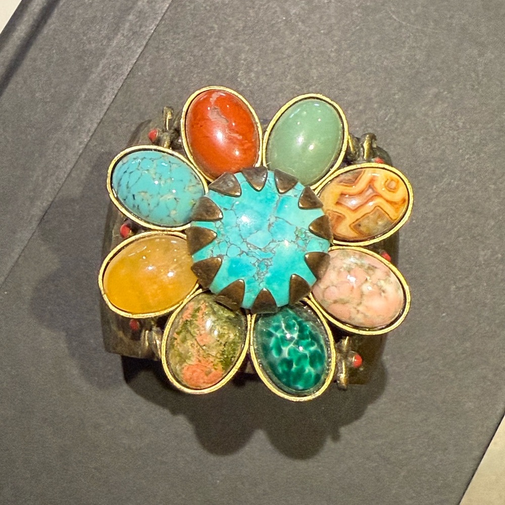 Southwest Gemstone Flower Cuff Bracelet
